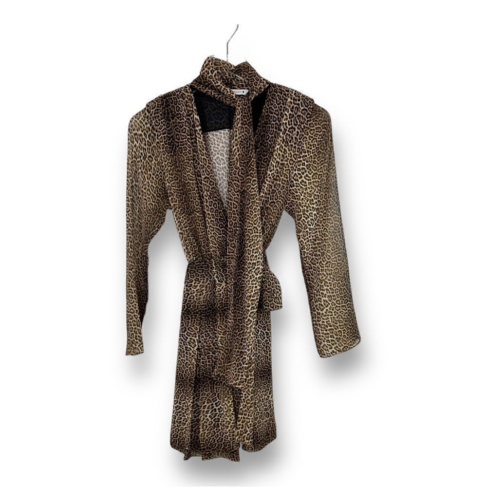 ZARA Long Sleeve Cheetah Print Dress w/Belt and Neck‎ Tie XS